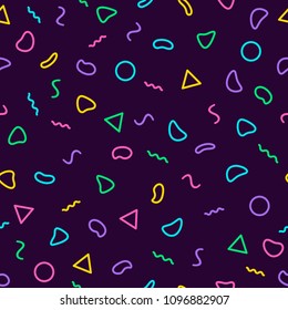 Memphis seamless pattern 80's-90's style. Trendy memphis style. Colorful geometric background. Hipster style.Colorful geometric seamless pattern different shapes color style.Print for fabric, textile