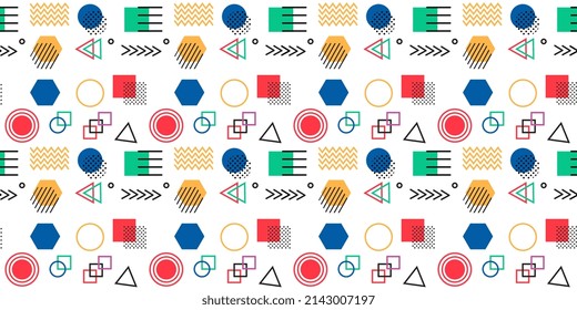 Memphis seamless pattern 80's-90's styles on background. Trendy memphis style. Colorful geometric seamless pattern different shapes color style.