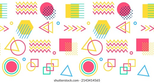 Memphis es un patrón impecable de los estilos de los años 80-90 en segundo plano. Estilo moderno memphis. Patrón geométrico y transparente colorido diferente forma estilo de color. Ilustración del vector