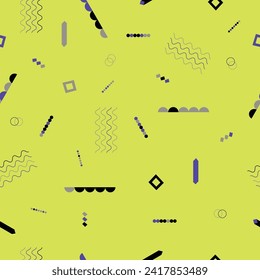 Memphis seamless pattern 80s-90s styles design on pink background. Vivid vector graphics in retro vintage style. Abstract geometric background. 