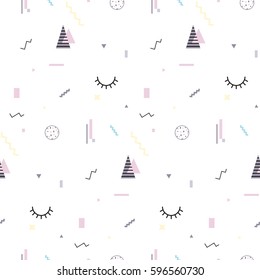 Memphis seamless pattern 80's-90's styles. Trendy . Colorful geometric background, different shapes. Vector Illustration.