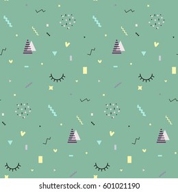 Memphis seamless pattern 80's-90's styles. Trendy . Colorful geometric background, different shapes. Vector Illustration