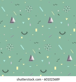 Memphis seamless pattern 80's-90's styles. Trendy . Colorful geometric background, different shapes. Vector Illustration.