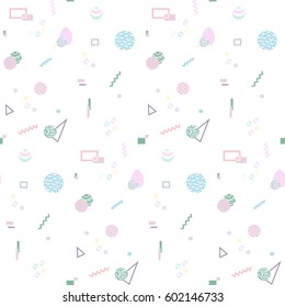 Memphis seamless pattern 80's-90's styles. Trendy . Colorful geometric background, different shapes. Vector Illustration.