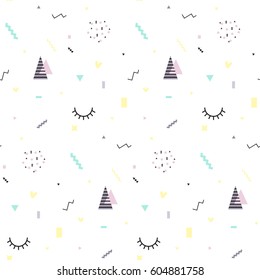 Memphis seamless pattern 80's-90's styles. Trendy . Colorful geometric background, different shapes. Vector Illustration.