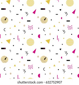 Memphis seamless pattern 80's-90's styles. Trendy . Colorful geometric background, different shapes. Vector Illustration.