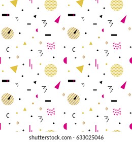 Memphis seamless pattern 80's-90's styles. Trendy . Colorful geometric background, different shapes. Vector Illustration.