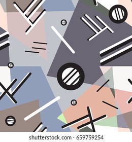 Memphis seamless pattern 80's-90's styles on colorful background. Trendy memphis style. Colorful geometric seamless pattern different shapes color style. Vector Illustration