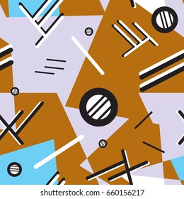 Memphis seamless pattern 80's-90's styles on colorful background. Trendy memphis style. Colorful geometric seamless pattern different shapes color style. Vector Illustration