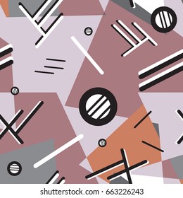 Memphis seamless pattern 80's-90's styles on colorful background. Trendy memphis style. Colorful geometric seamless pattern different shapes color style. Vector Illustration