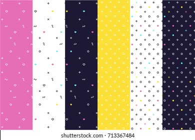 Memphis seamless pattern 80's-90's styles. Trendy memphis style. Colorful geometric seamless pattern different shapes color style. Vector Illustration