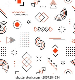 Memphis seamless pattern. Abstract check geometric shape. Repeated mark graphic element. Scattered geometry background. Repeating funky patern. Modern graphic design for prints. Fashion style. Vector