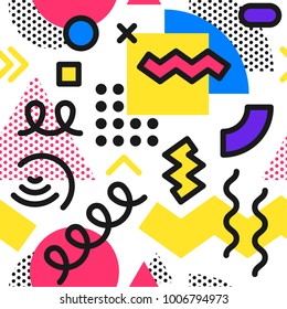 Memphis seamless pattern. Abstract colorful geometric background