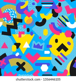 Memphis seamless pattern. Abstract colorful geometric background