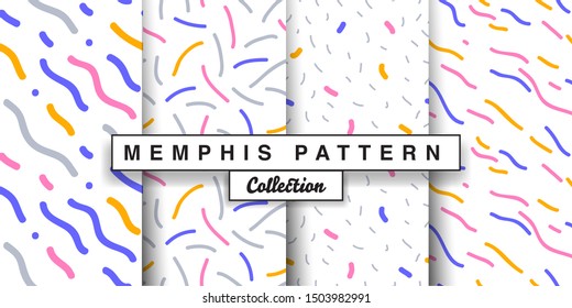 Memphis seamless pattern abstract elements for fashion, wallpapers, wrapping, print design. Colorful Background set in trendy 80s-90s memphis style.