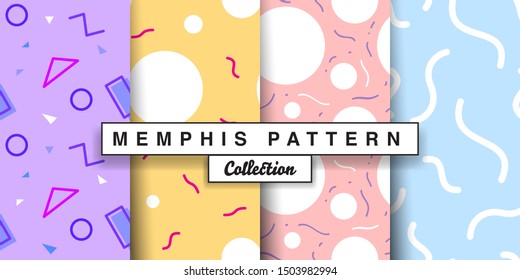 Memphis seamless pattern abstract elements for fashion, wallpapers, wrapping, print design. Colorful Background set in trendy 80s-90s memphis style.