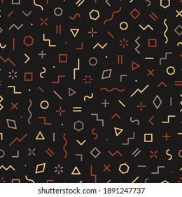 Memphis seamless pattern. Abstract geometric background. Pattern for every day design. Modern hipster elements. Graphic shapes circle, line, square and triangle. Fashion element ethnic shape. Vector