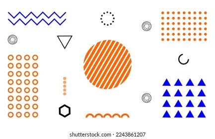 Memphis seamless pattern. Abstract geometric in orange and blue color isolated on white background shape. Applicable for Banners, Placards, Posters, Flyers. 