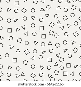Memphis seamless pattern. Abstract retro background with circle, square, triangle. Geometric backdrop for textile products. Vector illustration.