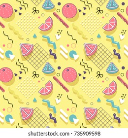 Memphis Seamless Pattern. Abstract Trendy Background Retro Style. Modern Poster, Card Design with Geometric Elements. Vector illustration