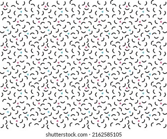 Memphis seamless pattern with arc geometric elements and triangles. Pattern, seamless trend background. Fashion trend 80-90s.