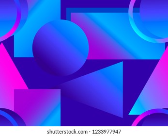Memphis seamless pattern. Asymmetrical geometric objects gradient in the style 1980s. Vector illustration