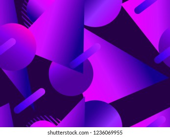 Memphis seamless pattern. Asymmetrical geometric objects gradient in the style 1980s. Vector illustration
