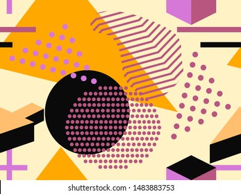 Memphis seamless pattern, autumn colors. Geometric abstract background in the style of 80s, 90s. Vector illustration