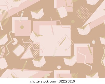 Memphis seamless pattern with books. Geometric memphis elements in 80's style. Vector illustration