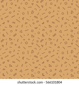 Memphis seamless pattern brown color consisting of geometric shapes and line for use branding project, business card, banner and other. Vector Illustration