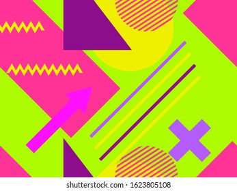 Memphis seamless pattern. Chaotic geometric shapes in the style of 80s. For promotional products, wrapping paper and printing. Vector illustration