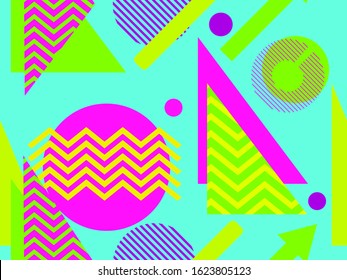 Memphis seamless pattern. Chaotic geometric shapes in the style of 80s. For promotional products, wrapping paper and printing. Vector illustration