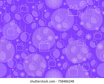 Memphis seamless pattern with christmas balls and gift boxs. New Year`s background in retro style. Vector illustration