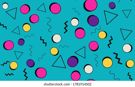 Memphis Seamless Pattern. Fun Background. Vector Illustration. Geometric Seamless Pattern. Abstract Colorful Fun Background. Hipster Style 80s-90s.