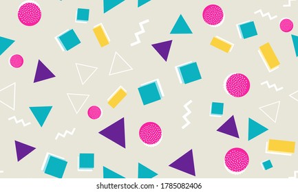 Memphis Seamless Pattern. Fun Background. Vector Illustration. Geometric Seamless Pattern. Abstract Colorful Fun Background. Hipster Style 80s-90s.