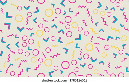 Memphis Seamless Pattern. Fun Background. Vector Illustration. Geometric Seamless Pattern. Abstract Colorful Fun Background. Hipster Style 80s-90s.