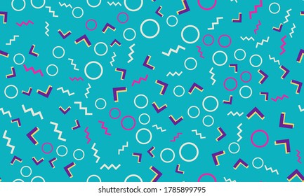 Memphis Seamless Pattern. Fun Background. Vector Illustration. Geometric Seamless Pattern. Abstract Colorful Fun Background. Hipster Style 80s-90s.