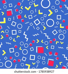 Memphis Seamless Pattern. Fun Background. Vector Illustration. Geometric Seamless Pattern. Abstract Colorful Fun Background. Hipster Style 80s-90s.