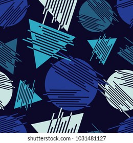 Memphis seamless pattern. Geometric seamless pattern in 80s style. Retro motif. Textile rapport.
