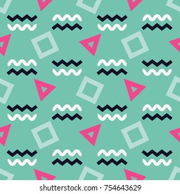 Memphis seamless pattern. Geometric seamless pattern in 80s style. Retro motif. Textile rapport.