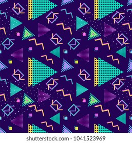 Memphis seamless pattern. Geometric elements with triangle in the style of 80's. Vector illustration.