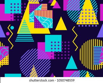 Memphis seamless pattern. Geometric elements memphis in the style of 80's. Bauhaus retro. Vector illustration.