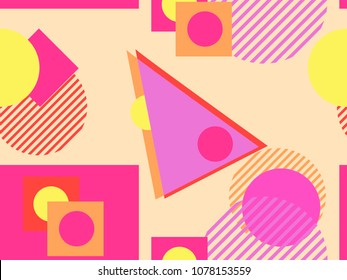 Memphis seamless pattern. Geometric elements memphis in the style of 80's. Vector illustration
