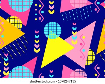 Memphis Seamless Pattern. Geometric Elements Memphis In The Style Of 80's. Vector Illustration