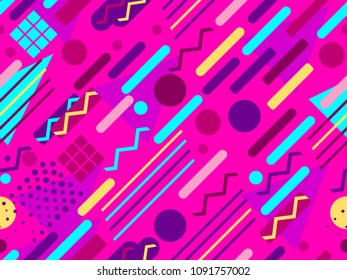 Memphis seamless pattern. Geometric elements memphis in the style of 80s. Points and dotted lines. Vector illustration