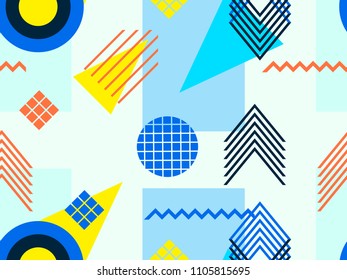 Memphis seamless pattern. Geometric elements memphis in the style of 80s. Bauhaus background. Vector illustration