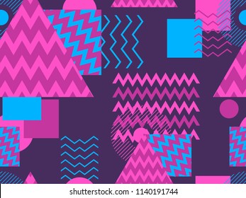 Memphis seamless pattern. Geometric elements memphis in the style of 80's. Synthwave retro background. Retrowave. Vector illustration