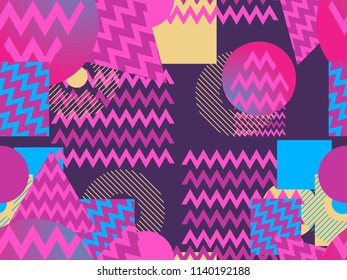 Memphis seamless pattern. Geometric elements memphis in the style of 80's. Synthwave retro background. Retrowave. Vector illustration