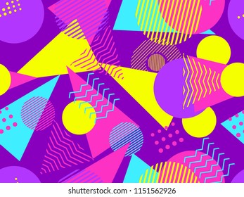 Memphis seamless pattern. Geometric elements memphis in the style of 80's. Bauhaus retro. Vector illustration.