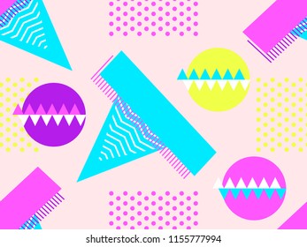 Memphis seamless pattern. Geometric elements memphis in the style of 80's. Bauhaus retro. Vector illustration.
